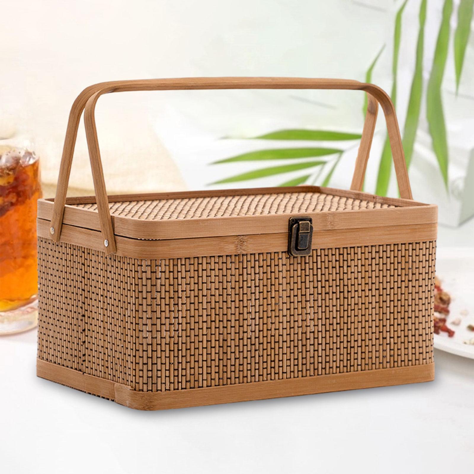 Snacks Food Hamper Basket - El yapımı Bambu Piknik Sepeti, Kilitlenebilir