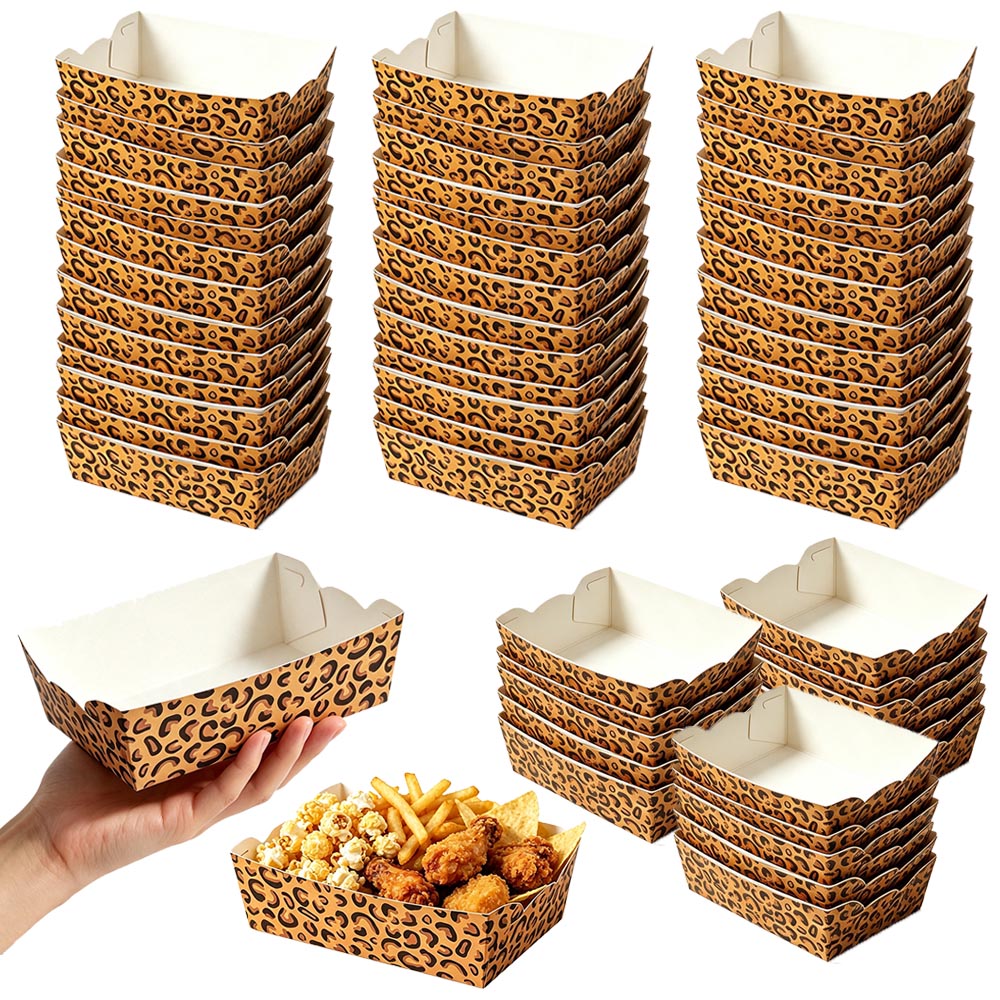 Food Snacks For Party - 12-100 adet Leopar Baskı Tek Kullanımlık